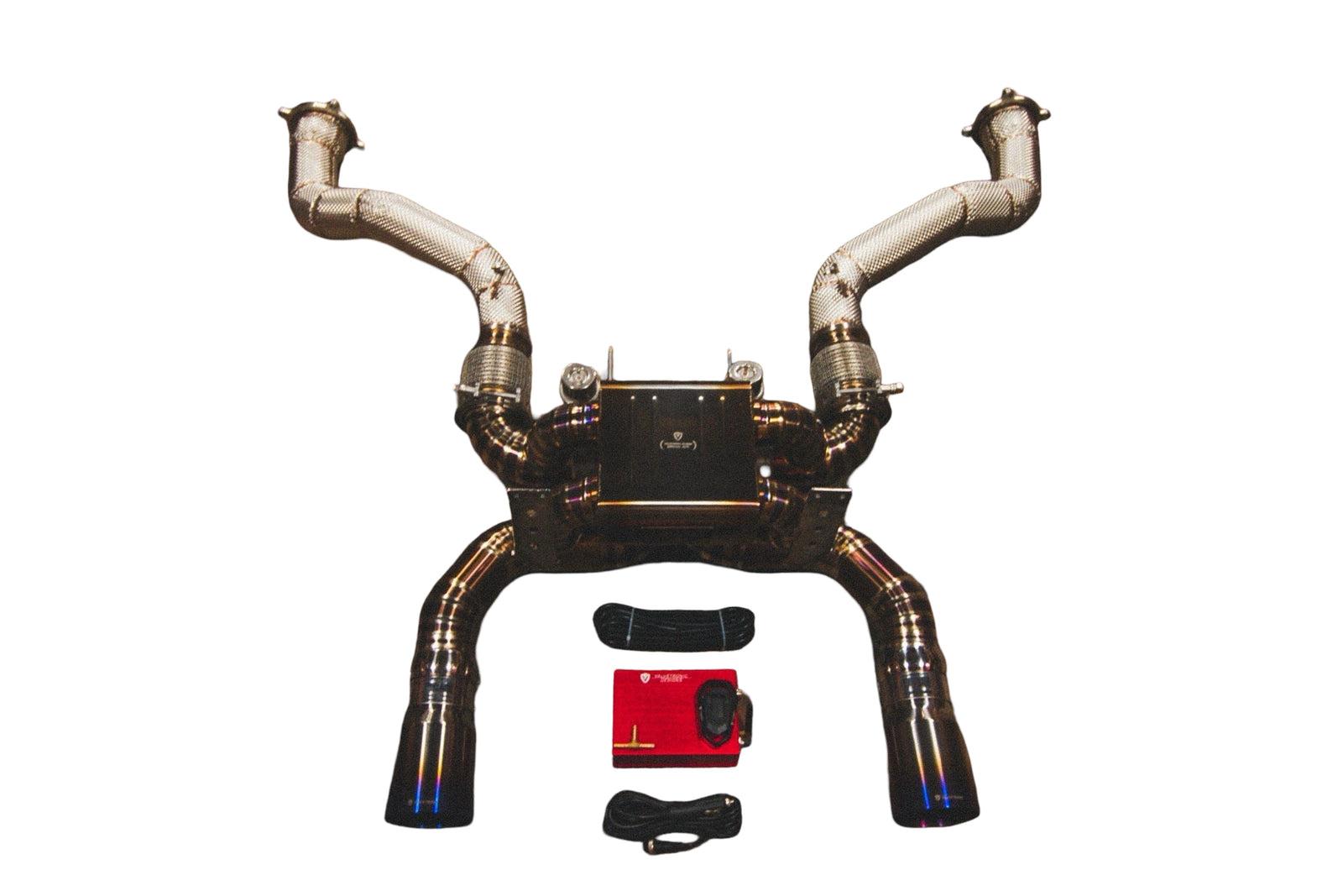 Valvetronic Designs 2018-2023 Maclaren 720S 4.0L, Full Valved Exhaust System, Grade 5 Titanium Titanium Bespoke 4.0 Inch Valvetronic Tips - MAC.720S.VSES.FF.TI
