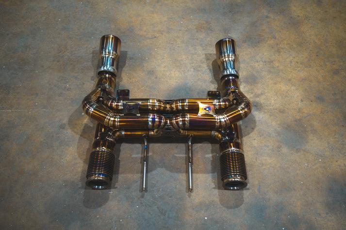 Valvetronic Designs 2018-2023 Maclaren 720S 4.0L, Full Valved Exhaust System, Grade 5 Titanium Titanium Bespoke 4.0 Inch Valvetronic Tips - MAC.720S.VSES.FF.TI
