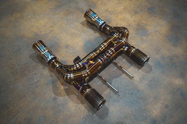 Valvetronic Designs 2018-2023 Maclaren 720S 4.0L, Full Valved Exhaust System, Grade 5 Titanium Titanium Bespoke 4.0 Inch Valvetronic Tips - MAC.720S.VSES.FF.TI