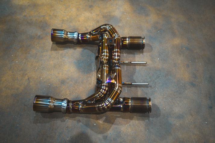 Valvetronic Designs 2018-2023 Maclaren 720S 4.0L, Full Valved Exhaust System, Grade 5 Titanium Titanium Bespoke 4.0 Inch Valvetronic Tips - MAC.720S.VSES.FF.TI