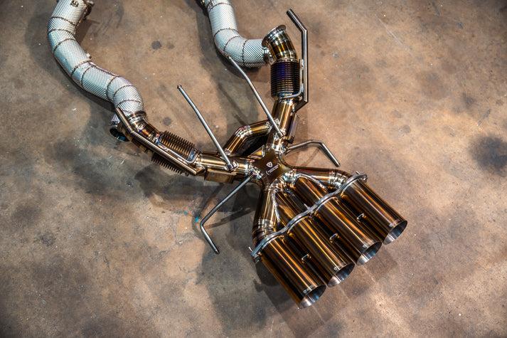 Valvetronic Designs 2020-2025 Maclaren 765LT 4.0L, F1 Full Exhaust System, Grade 5 Titanium Titanium Bespoke 3.5 Inch Outlet Tips - MAC.765LT.F1.FF.TI