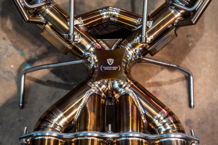 Valvetronic Designs 2020-2025 Maclaren 765LT 4.0L, F1 Full Exhaust System, Grade 5 Titanium Titanium Bespoke 3.5 Inch Outlet Tips - MAC.765LT.F1.FF.TI