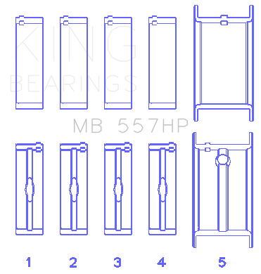 King Engine Bearings MAIN BEARING SET For GENERAL MOTORS 262, 267, 302, 307, 327, 350 (GENERAL MOTORS 262, 267, 302, 307, 327, 350) - MB 557HP 021
