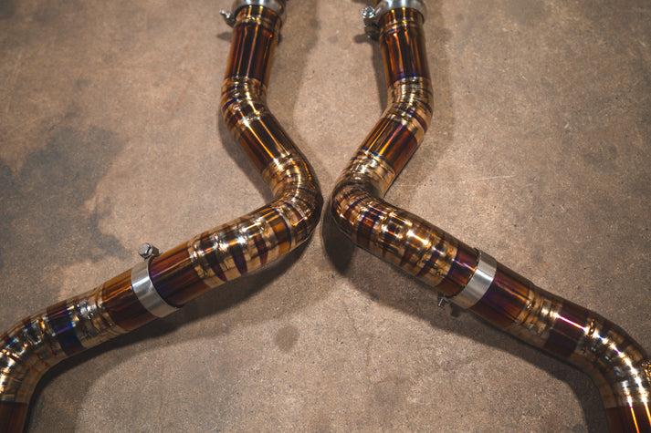 Valvetronic Designs 2015-2024 Mercedes W205 C 63 4.0L, Full Exhaust System, Grade 5 Titanium Bespoke OEM Style Valvetronic Tips - MER.W205.C63.VSES.FF.TI
