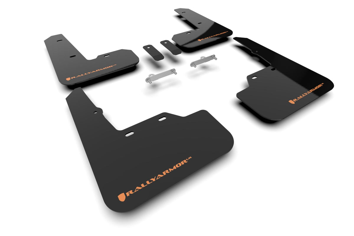 Rally Armor Black Mud Flap/Orange Logo (2022-2025 WRX TS, WRX Premium, WRX Limited, WRX Base, WRX GT) - MF92-UR-BLK/OR
