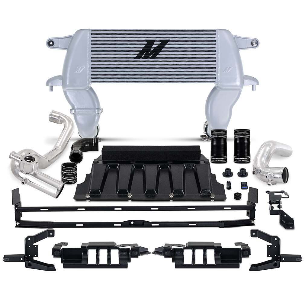 Mishimoto High-Mount Intercooler Kit, 2021+ Ford Bronco 2.3L, Silver Core, Polished Pipes - MMINT-BR23-21HKSLP