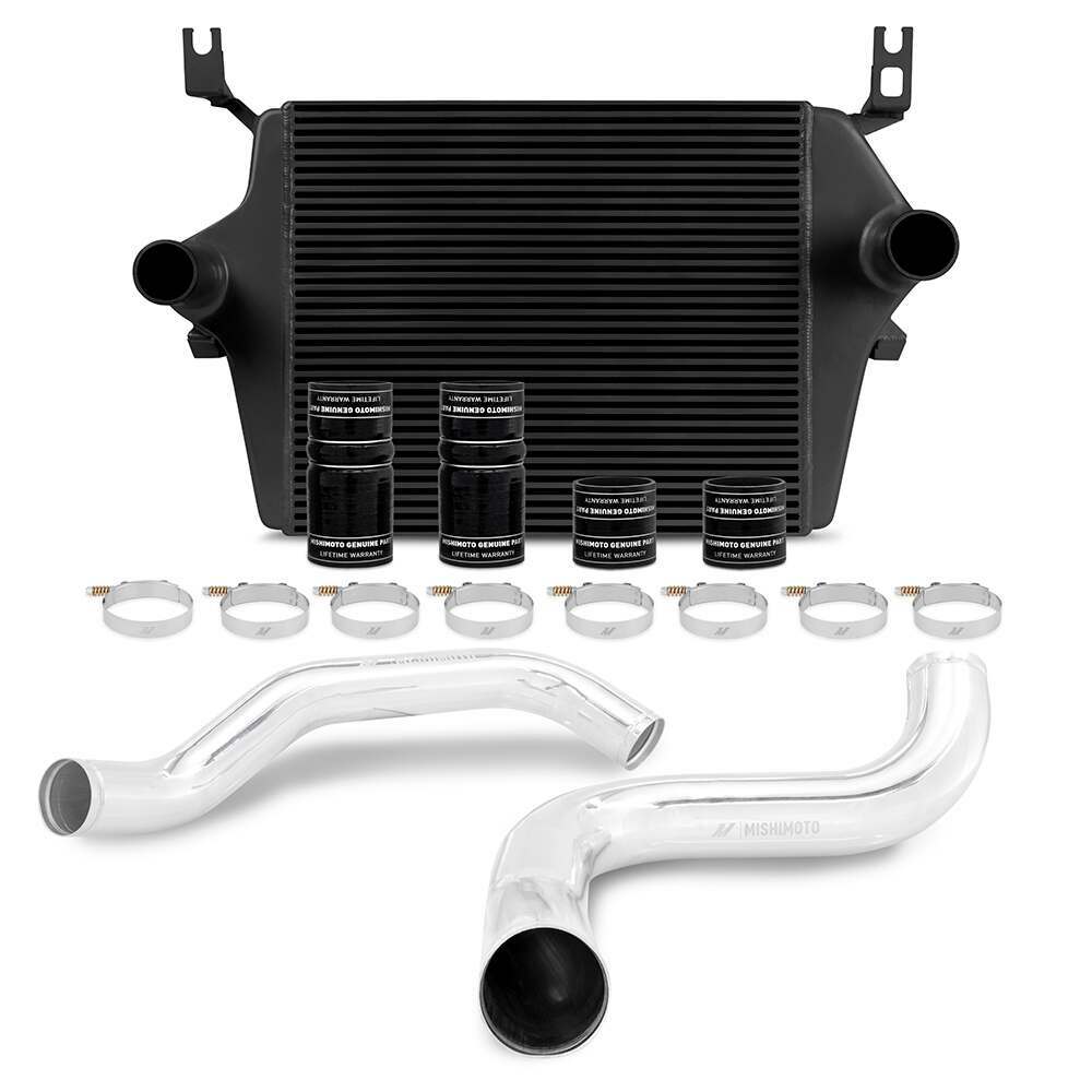 Mishimoto Ford 7.3L Powerstroke Intercooler Kit, '99-'03 Black Cooler, Polished Pipes (1999-2003 F-350 Super Duty) - MMINT-F2D-99KBKP