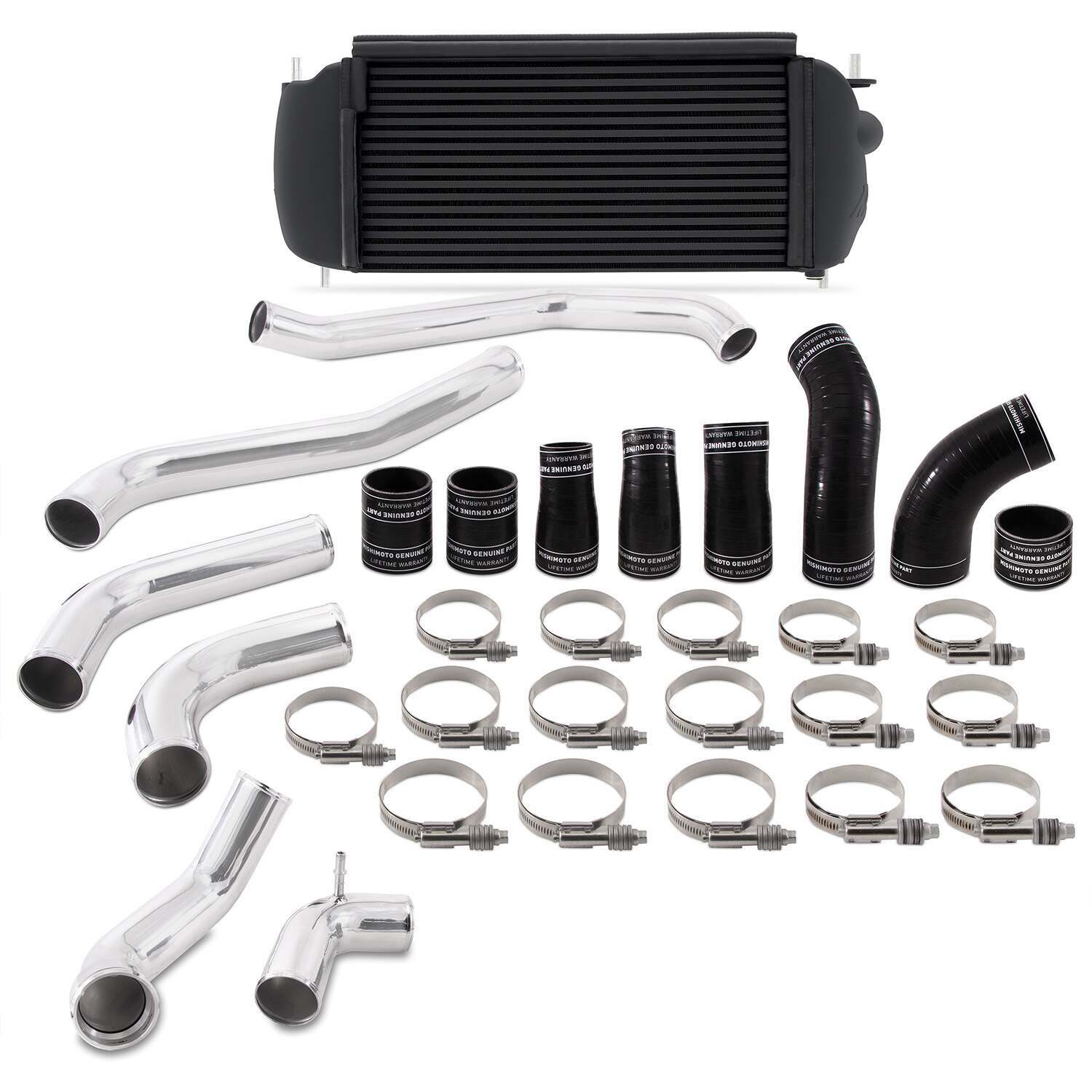 MISHIMOTO MMINT-F35T-17KPBK 2017+ FORD F-150 3.5L ECOBOOST PERFORMANCE INTERCOOLER KIT (SILVER INTERCOOLER / WRINKLE BLACK PIPES)