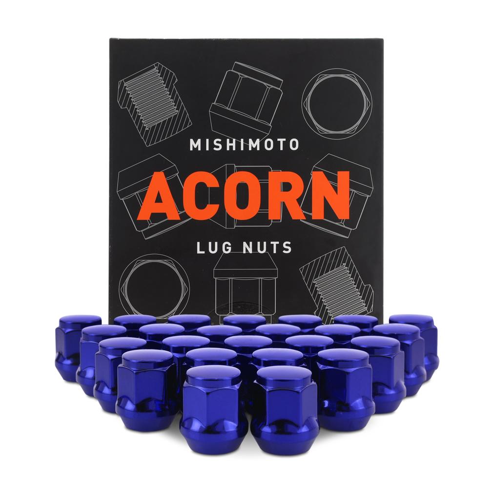 Mishimoto Steel Lug Nuts M12X1.5 Acorn Seat 24pc Set Blue (1980-2024 Chevrolet, Toyota, Kia, GMC, Isuzu, Hummer, Mitsubishi, Lexus, Hyundai, Oldsmobile, Pontiac, Saab, Buick, Acura, Ford, Honda, Cadillac Fitment) - MMLG-AC1215-24BL