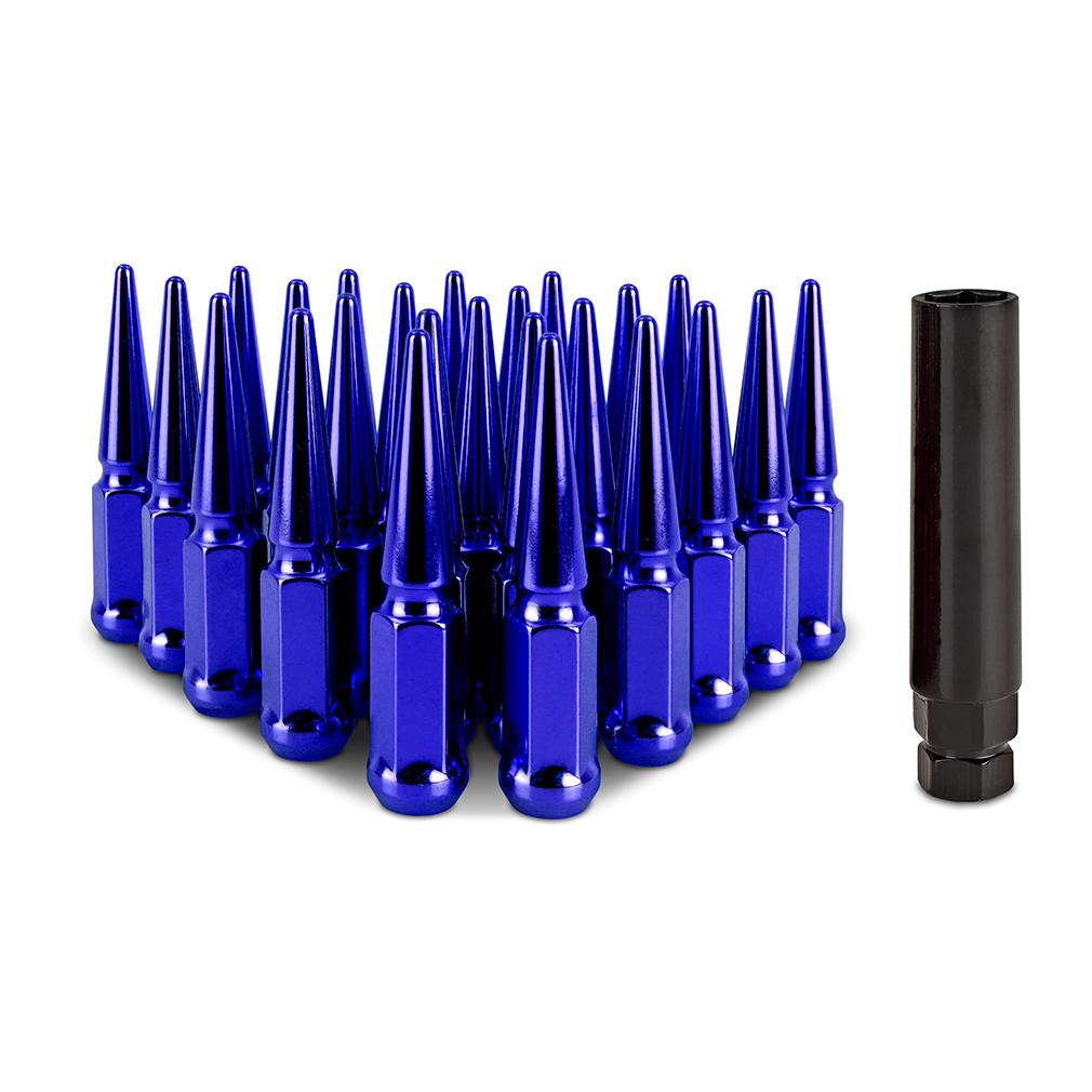 Mishimoto Spiked Lug Nuts M12X1.5 24-pc Set (1980-2024 Toyota, Ford, Mitsubishi, Honda, Isuzu, GMC, Chevrolet, Buick, Cadillac, Kia, Hummer, Lexus, Hyundai, Oldsmobile, Pontiac, Saab, Acura Fitment) - MMLG-SP1215-24BL