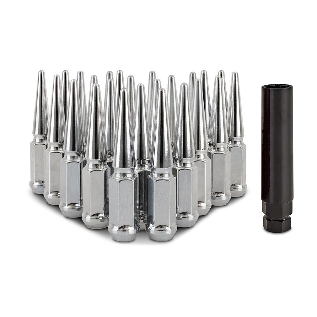Mishimoto Spiked Lug Nuts M12X1.5 24-pc Set (1980-2024 Toyota, Isuzu, Ford, Mitsubishi, Chevrolet, GMC, Buick, Cadillac, Hummer, Lexus, Hyundai, Oldsmobile, Kia, Pontiac, Saab, Acura, Honda Fitment) - MMLG-SP1215-24CH