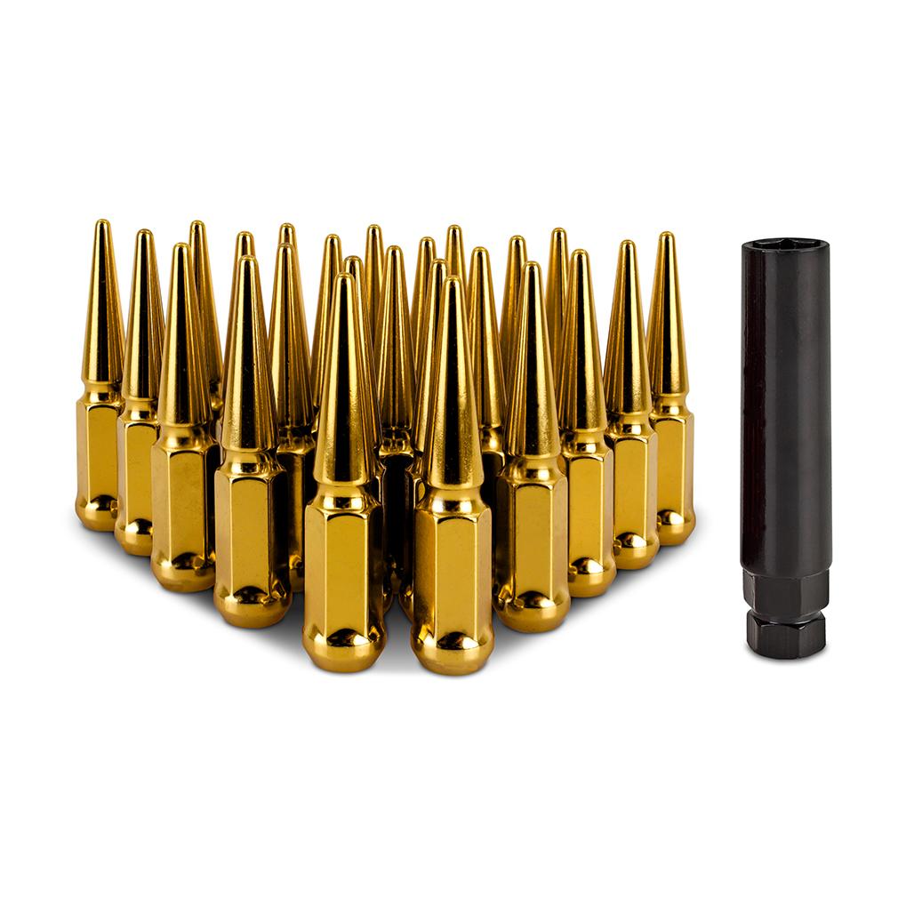 Mishimoto Spiked Lug Nuts M12X1.5 24-pc Set (1980-2024 Isuzu, Toyota, Buick, Mitsubishi, Chevrolet, GMC, Ford, Cadillac, Kia, Hummer, Lexus, Oldsmobile, Pontiac, Saab, Acura, Honda, Hyundai Fitment) - MMLG-SP1215-24GD