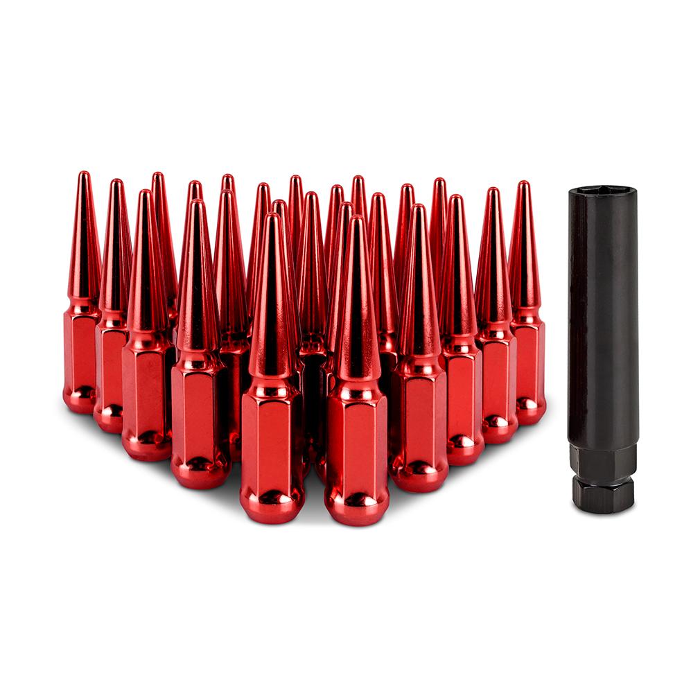 Mishimoto Spiked Lug Nuts M12X1.5 24-pc Set (1980-2024 Toyota, Kia, Chevrolet, Pontiac, Saab, Mitsubishi, Hyundai, Buick, Ford, Isuzu, Acura, Cadillac, Honda, GMC, Hummer, Lexus, Oldsmobile Fitment) - MMLG-SP1215-24RD