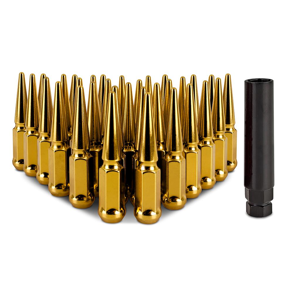 Mishimoto Spiked Lug Nuts M14X1.5 32-pc Set (1979-2025 Chevrolet, Ford, Ram, GMC, Hummer Fitment) - MMLG-SP1415-32GD