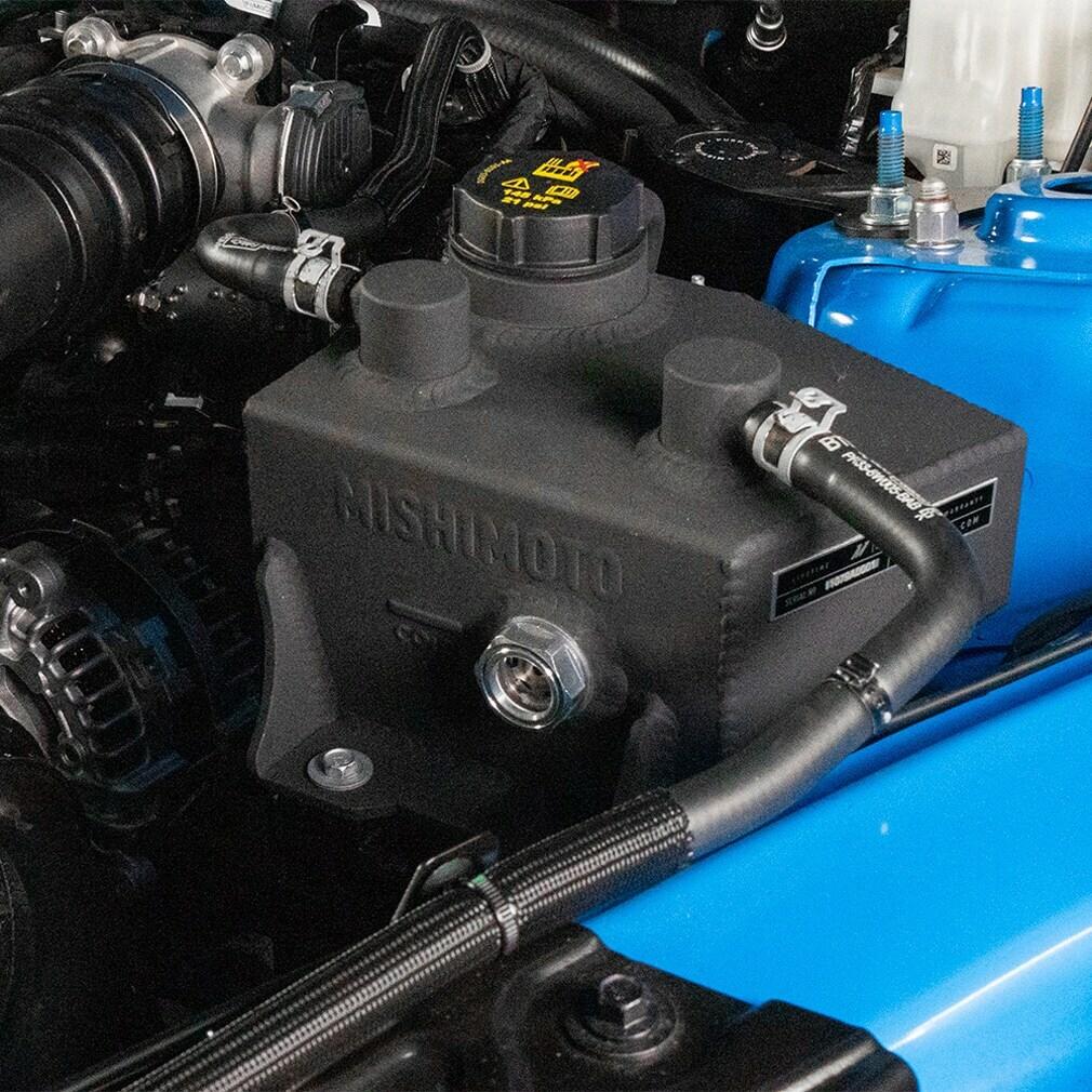 Mishimoto Aluminum Coolant Expansion Tank - Black (2024-2026 Mustang GT / EcoBoost 2.3L) - MMRT-MUS-24MWBK