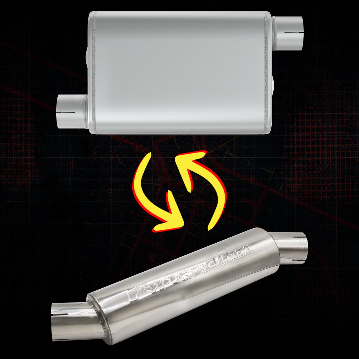 Pypes M-80 Muffler 14 Inch Body 2.5 Inch Offset Inlet/Offset Outlet 304 Stainless - MVR204S