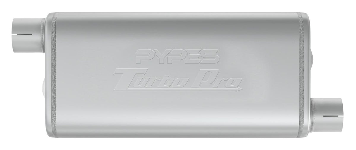 Pypes Turbo Pro Muffler 18 Inch Body 2.5 Inch Offset Inlet/Offset Outlet 409 Stainless - MVT30