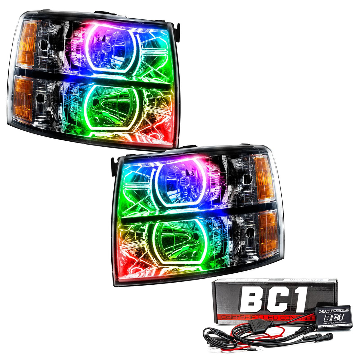 Oracle Lighting 2007-2013 Chevrolet Silverado Led Square Style Halo Headlights - (Black Housing) (2007-2013 Chevrolet Silverado 1500) - 8189-335