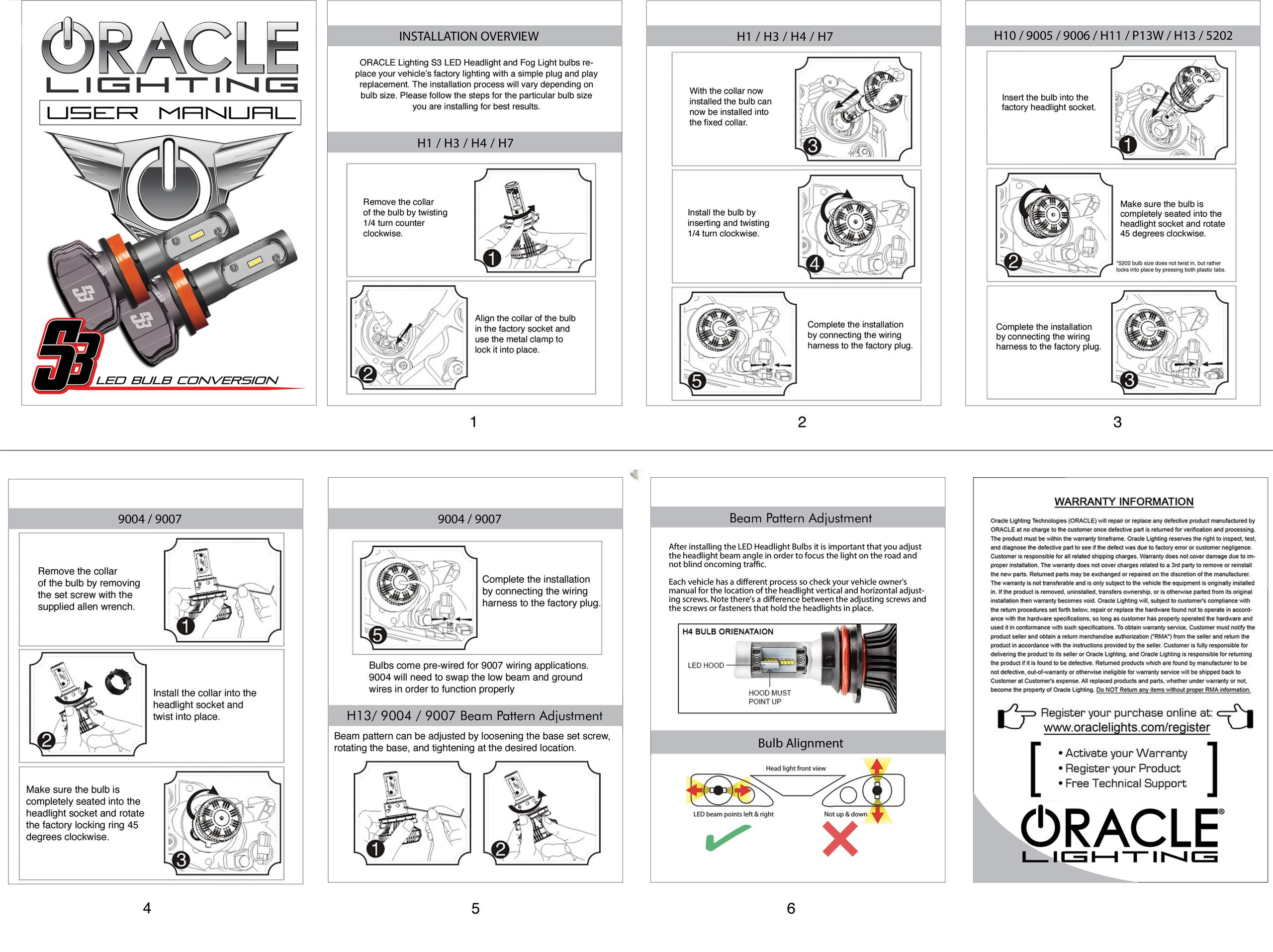 Oracle Lighting H7 S3 Led Headlight Bulb Conversion Kit, 6000K - S5232-001