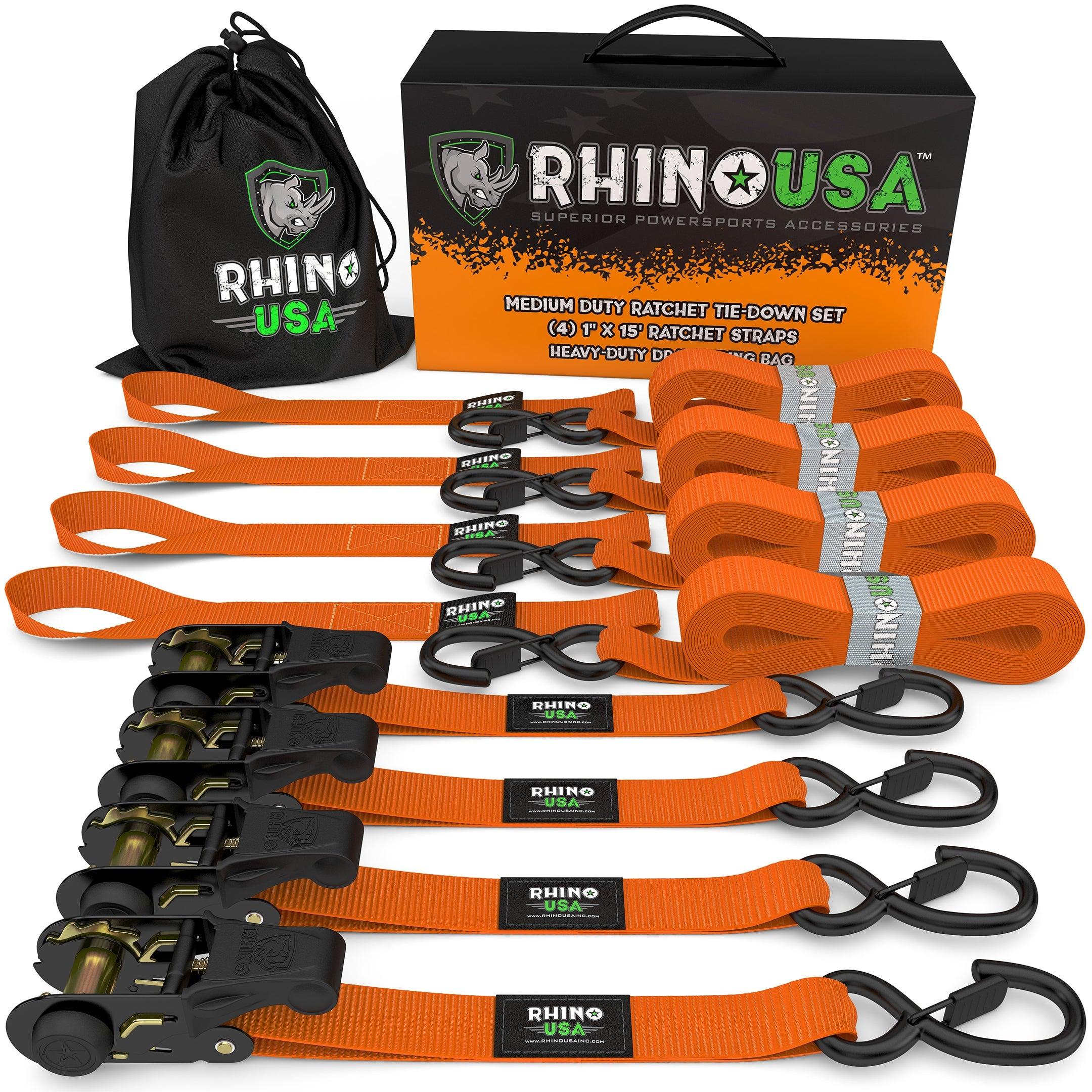 Rhino USA Rhino Usa Medium Duty Ratchet Strap Tie-Down 4-Pack (Orange) - RCHT-4PACK-ORG