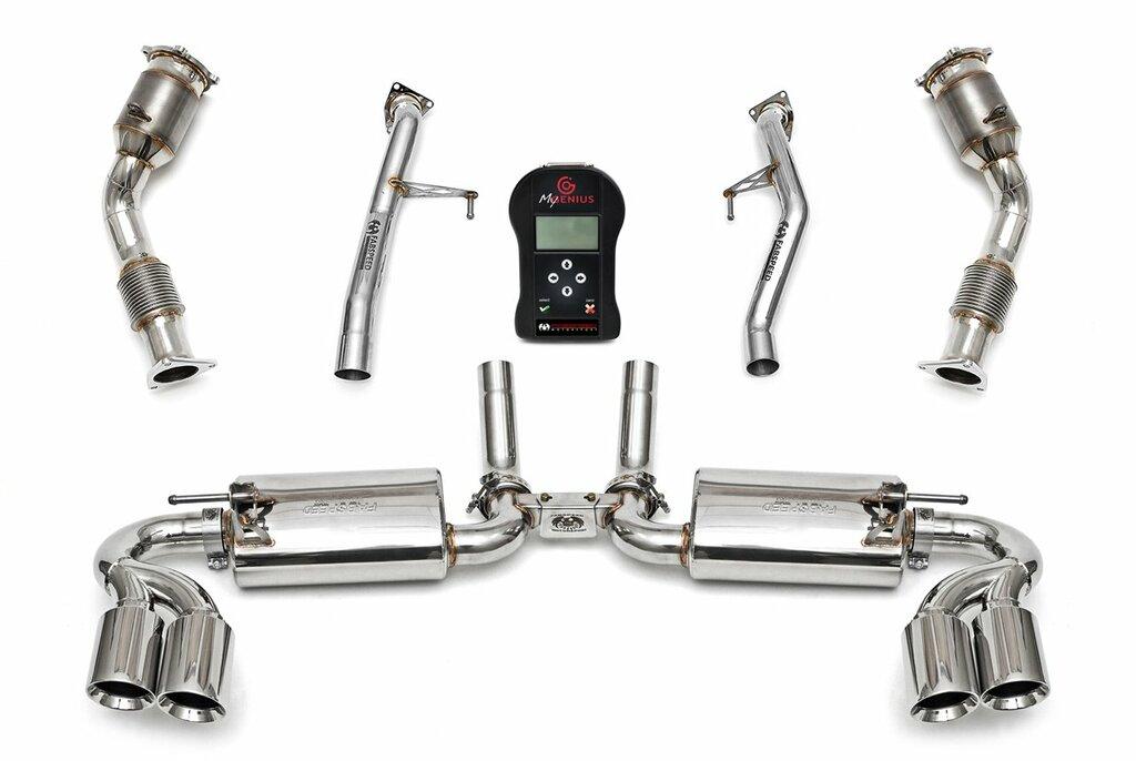 Fabspeed 2008-2010 Porsche 957 Cayenne Turbo Sport Performance Package with Quad Style Tips - Polished Stainless Steel and ECU Handheld Tuner. - FS.POR.957T.SPKGEP