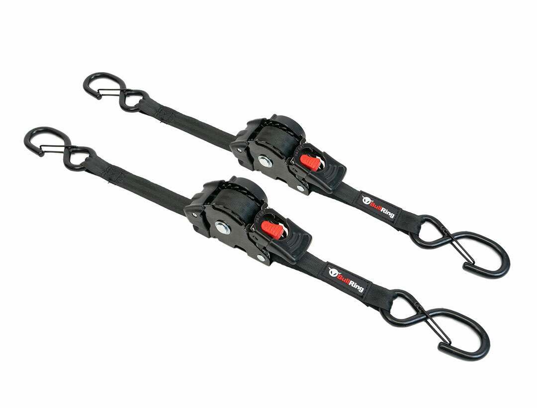 SpeedStrap 1 Inch x 10' Retractable Ratchet Tie Down 2 Pack Bullring - R1300