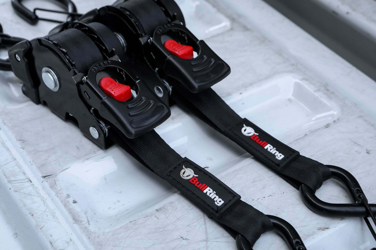 SpeedStrap 1 Inch x 10' Retractable Ratchet Tie Down 2 Pack Bullring - R1300