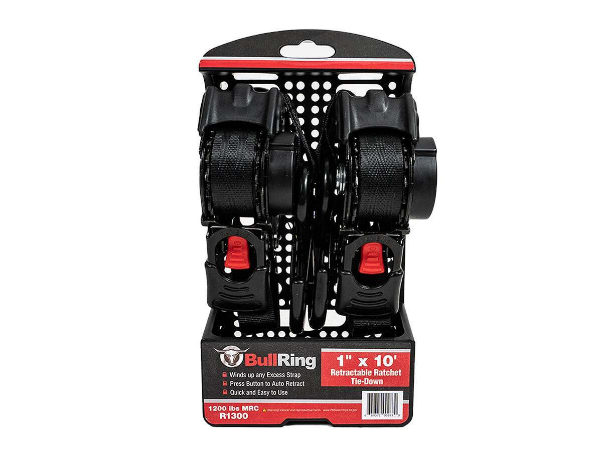 SpeedStrap 1 Inch x 10' Retractable Ratchet Tie Down 2 Pack Bullring - R1300