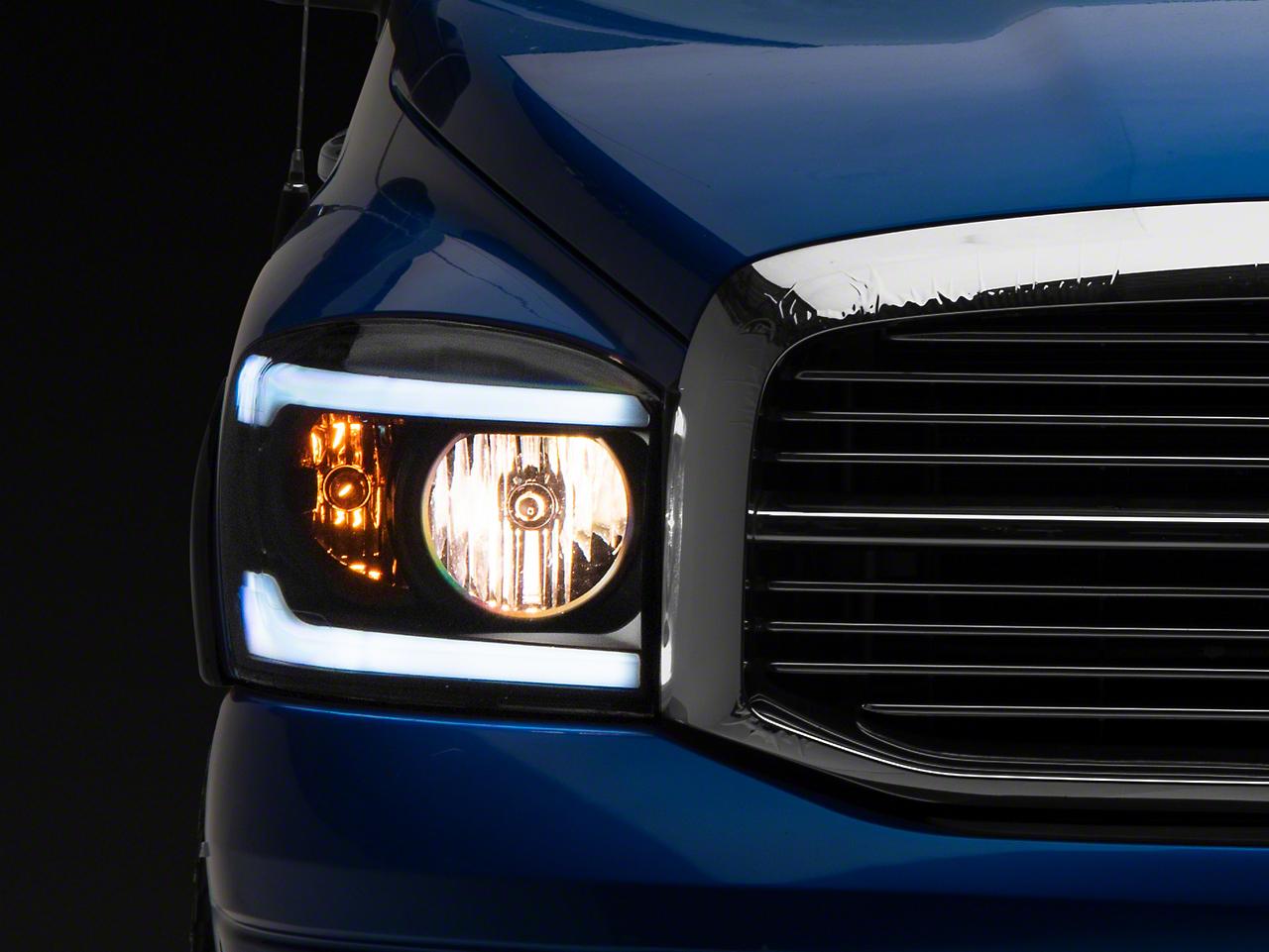 Raxiom Axial Series Headlights With Sequential Led Bar; Black Housing; Clear Lens (2006-2009 Ram 1500, Ram 2500, Ram 3500) - R131480