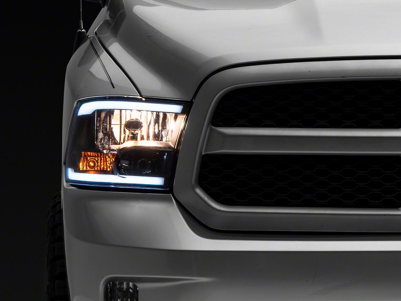 Raxiom Axial Series Headlights With Led Bar; Black Housing; Clear Lens (2009-2018 1500, Ram 2500, 2500, Ram 3500, 3500, Ram 1500) - R131481