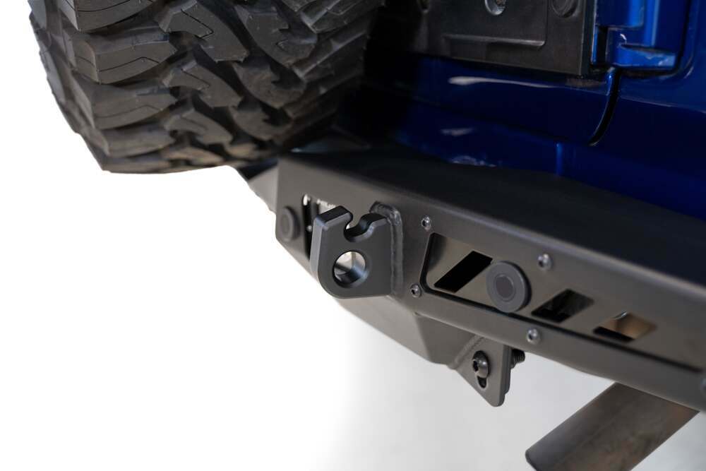 Addictive Desert Designs Jeep JL 2018 - Up Stealth Fighter Rear Bumper With D Ring Mounts And Mounts For 2 Cube Lights In Hammer Black With Satin Black Panels - R960181280103