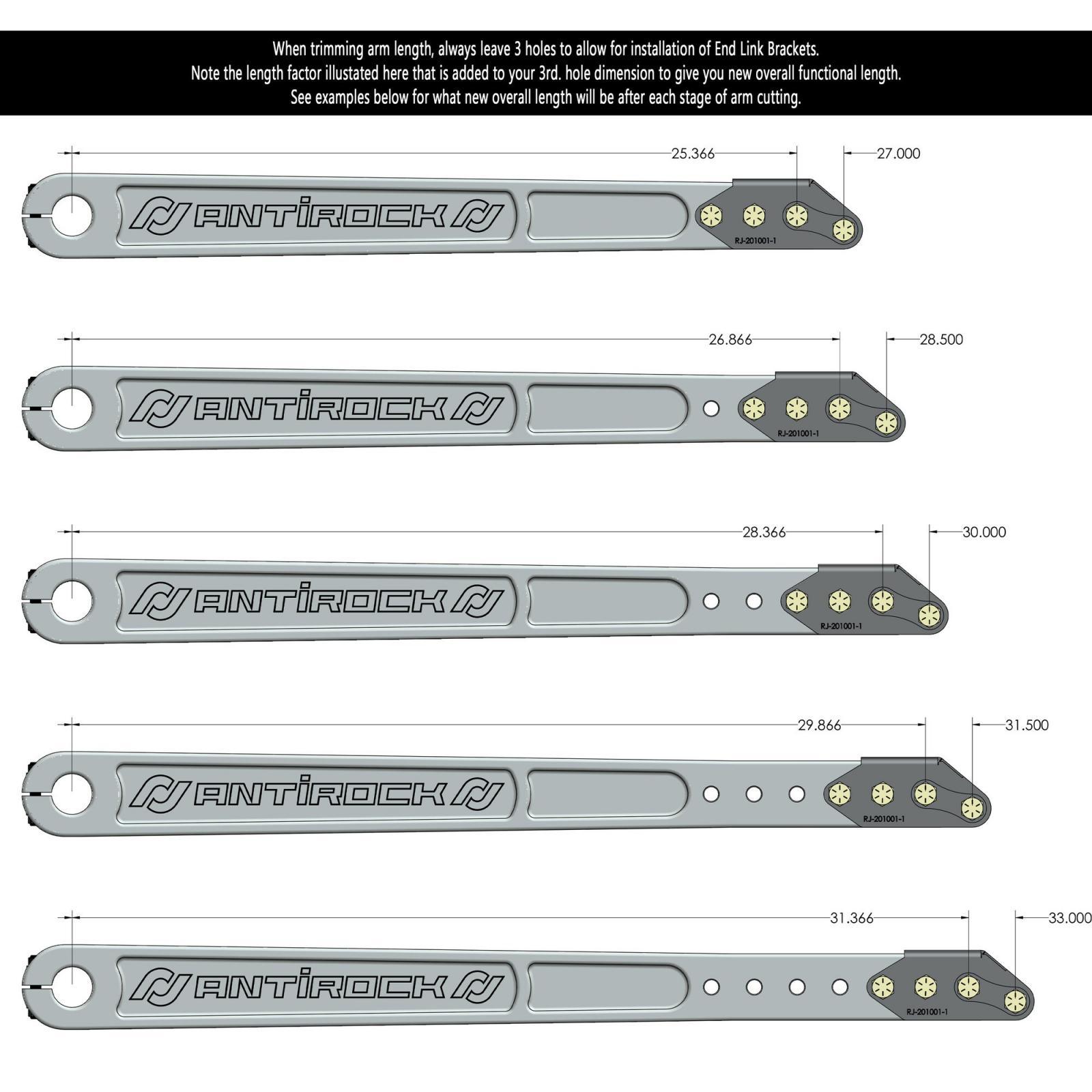 RockJock 4x4 Antirock Aluminum Prerunner Arms 27 Inch-33 Inch Long C-C 35 Spline Incl. Hardware - RJ-202005-103