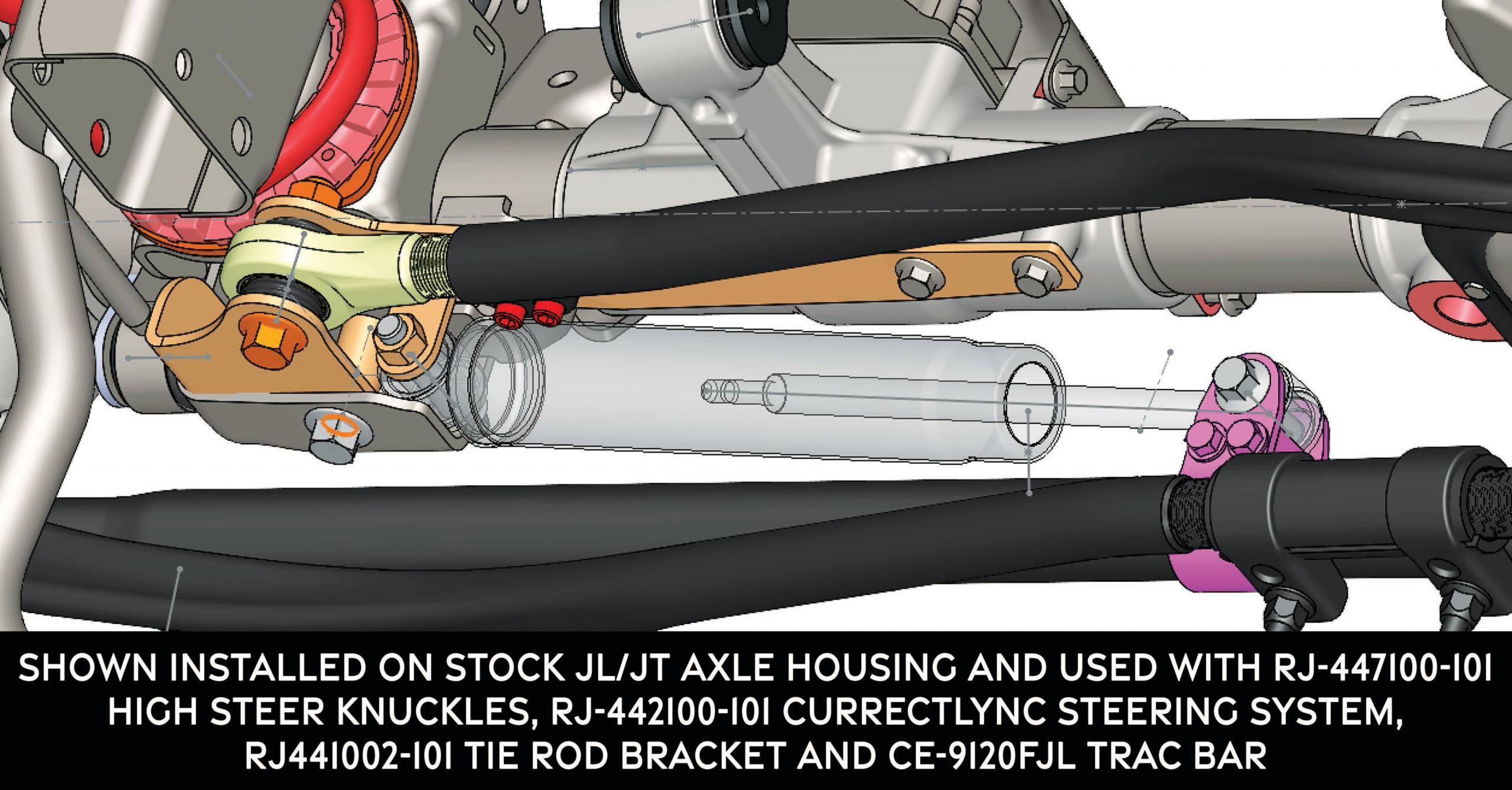 RockJock 4x4 Currectlync JL/JT High Steer Front Trac Bar Relocation and Steering Stabilizer Shock Mount Axle Bracket - RJ-441110-101