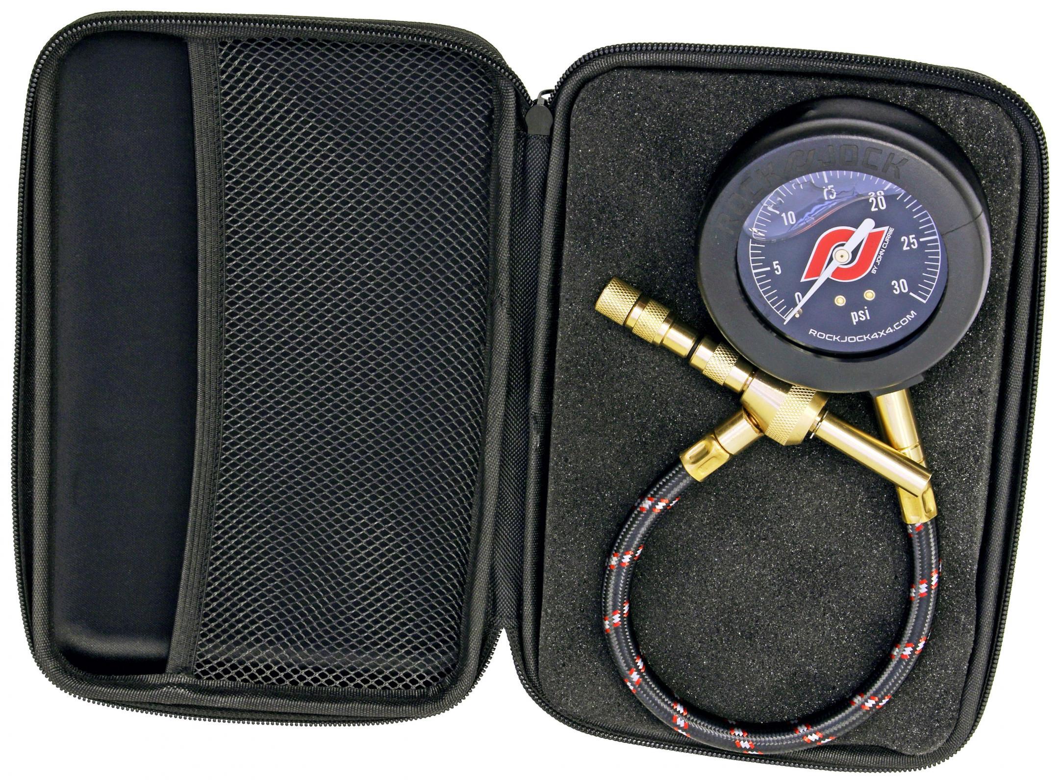 RockJock 4x4 Elite Analog Tire Deflator 3 Inch Stainless Steel Liquid Filled Gauge Rubber Cover Zipper Case - RJ-560200-101