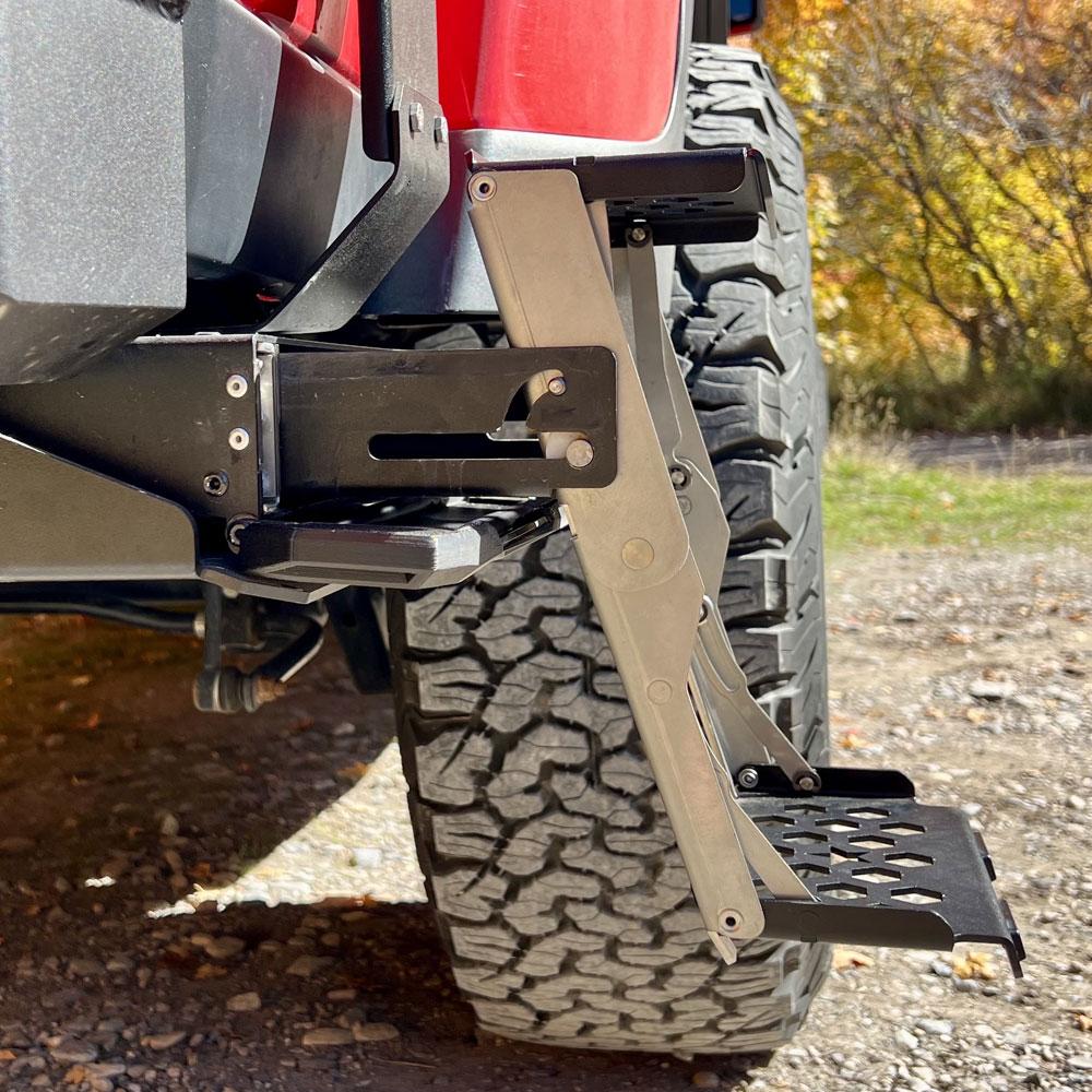 Rock Slide Engineering R-STEP 9 Inch Wide For 2020-2023 Jeep Gladiator Bed Step Attachment Brackets Passenger Side Behind Rear GAS MOTOR Tire (2020-2023 Gladiator) - RS-930