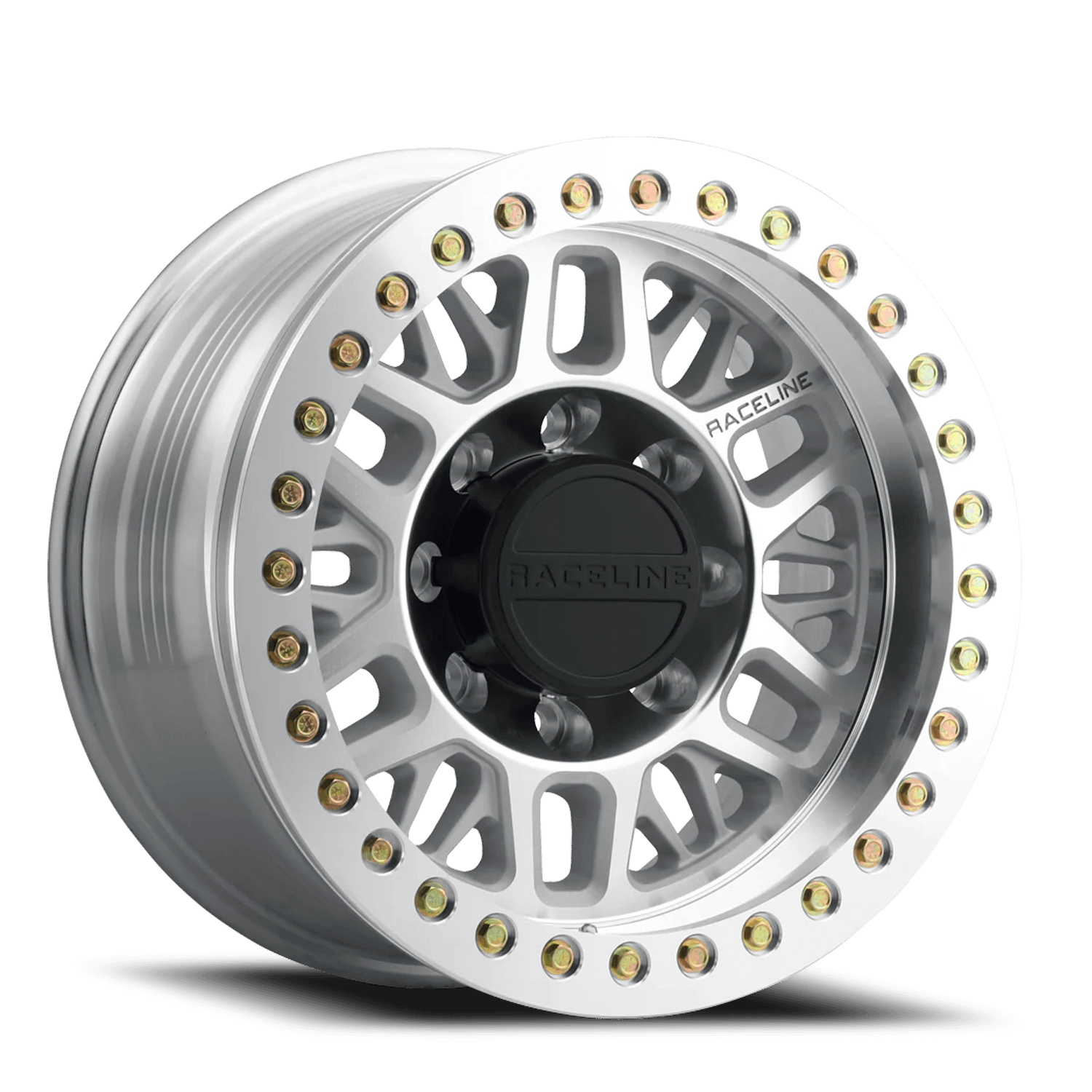 Raceline Wheels Aluminum Wheels 17x9 Ryno Cast Beadlock RT951M Machined Silver Machined Beadlock Ring -12 Offset 8 on 165.1 Bolt Pattern 130.81 Bore Raceline - RT951M-79080-12