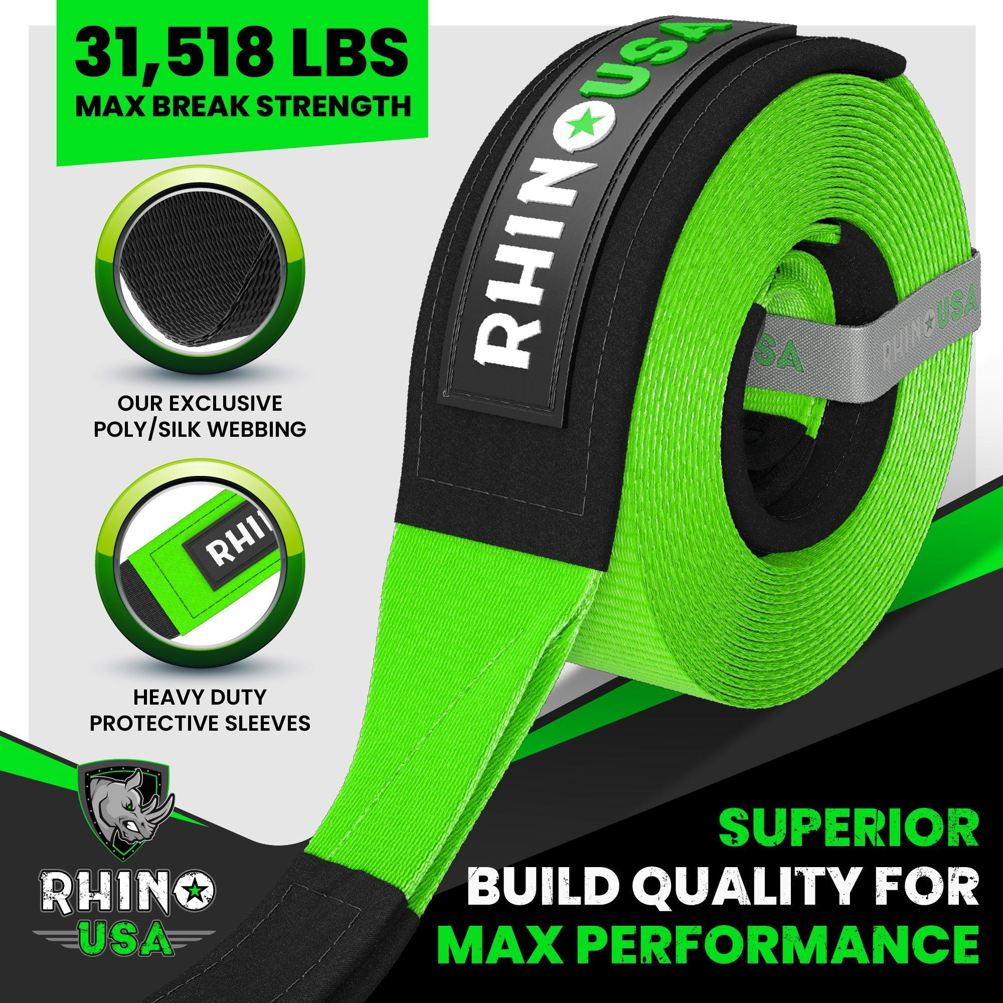 Rhino USA Rhino Usa Recovery Tow Strap 3Inx20Ft (Green) - RG-TS3X20-GRN