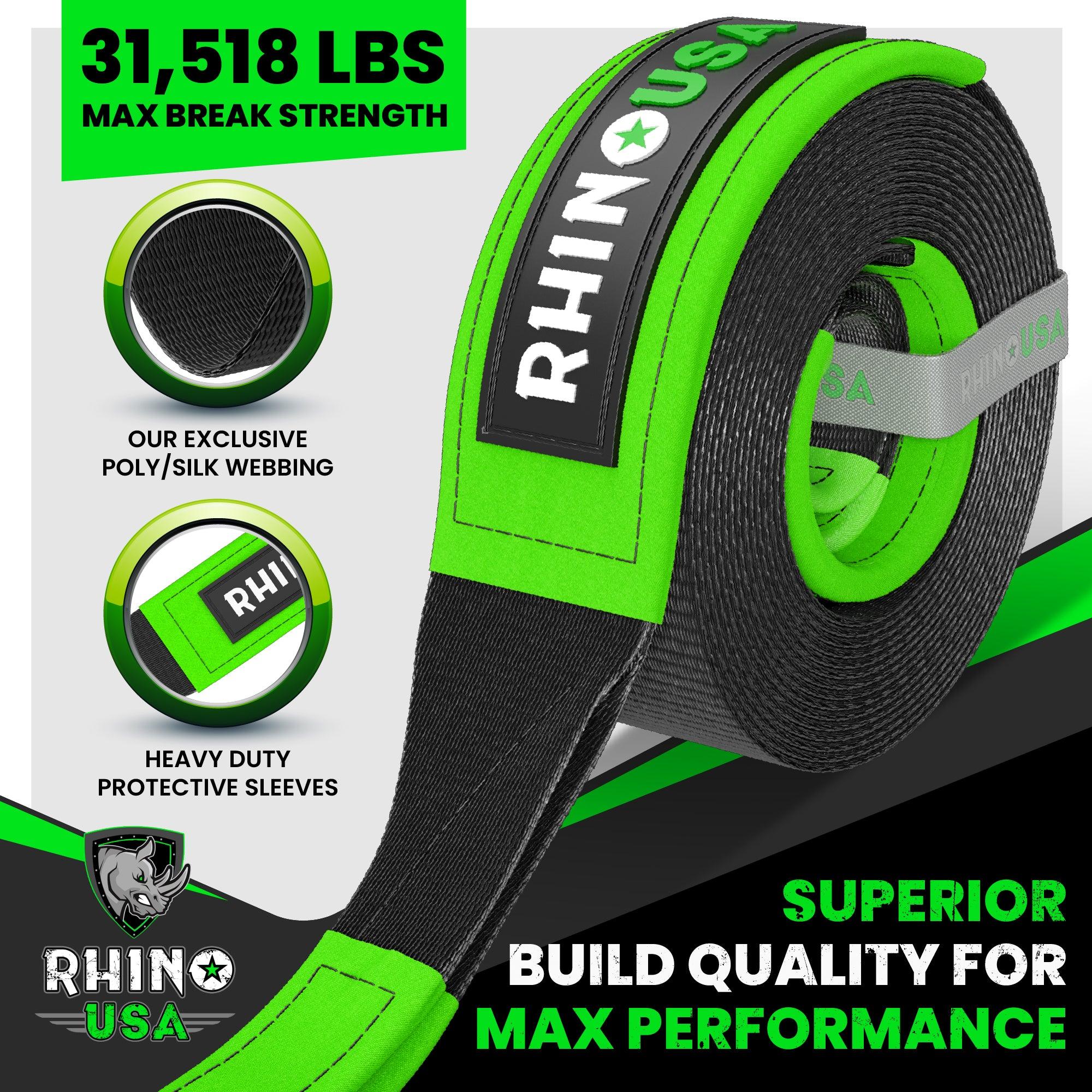 Rhino USA Rhino Usa Recovery Tow Strap 3Inx20Ft (Black) - G-TOWSTRAP