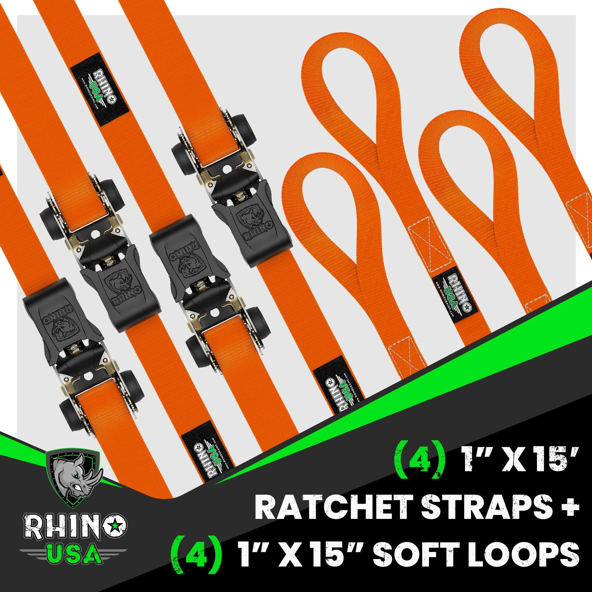 Rhino USA Rhino Usa Medium Duty Ratchet Strap Tie-Down 4-Pack (Orange) - RCHT-4PACK-ORG