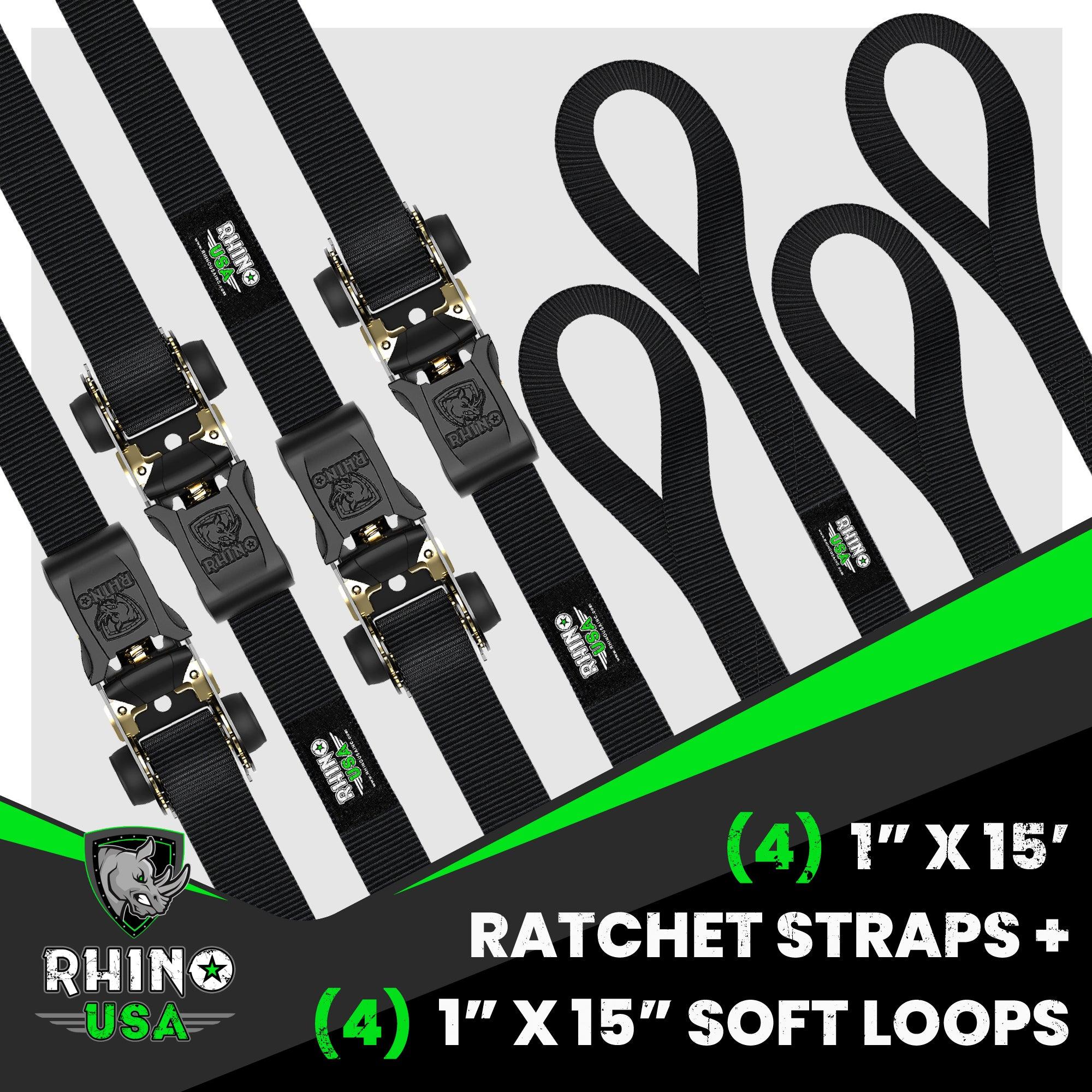 Rhino USA Rhino Usa Medium Duty Ratchet Strap Tie-Down 4-Pack (Black) - GMG-R1-4PACK