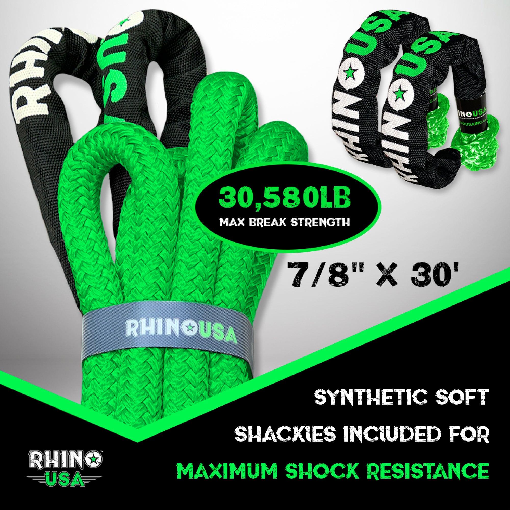 Rhino USA Rhino Usa 7/8" X 30' Kinetic Rope Recovery Kit W/Soft Shackles (Green) - RG-KRKIT78X30-GRN