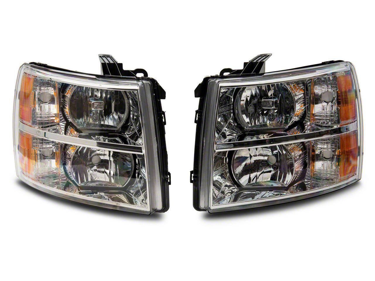 Raxiom Axial Series Oem Style Replacement Headlights; Chrome Housing; Clear Lens (2007-2014 Silverado 1500, Silverado 2500 HD, Silverado 3500 HD) - S122323