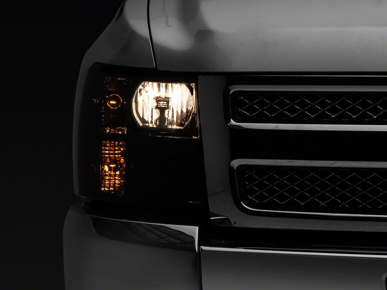 Raxiom Axial Series Oem Style Replacement Headlights; Chrome Housing; Smoked Lens (2007-2014 Silverado 1500, Silverado 2500 HD, Silverado 3500 HD) - S122324