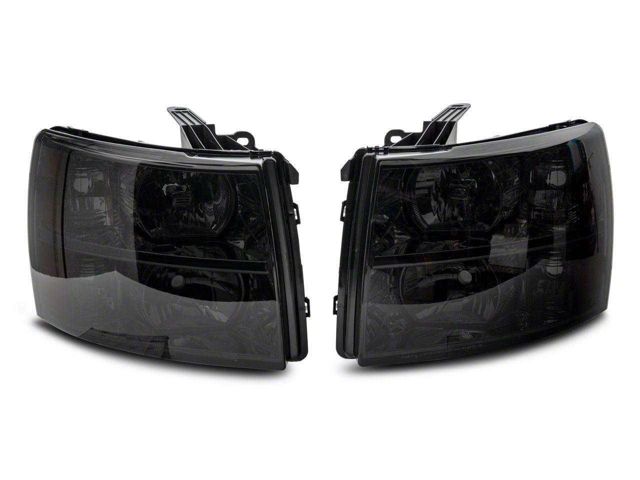 Raxiom Axial Series Oem Style Replacement Headlights; Chrome Housing; Smoked Lens (2007-2014 Silverado 1500, Silverado 2500 HD, Silverado 3500 HD) - S122324