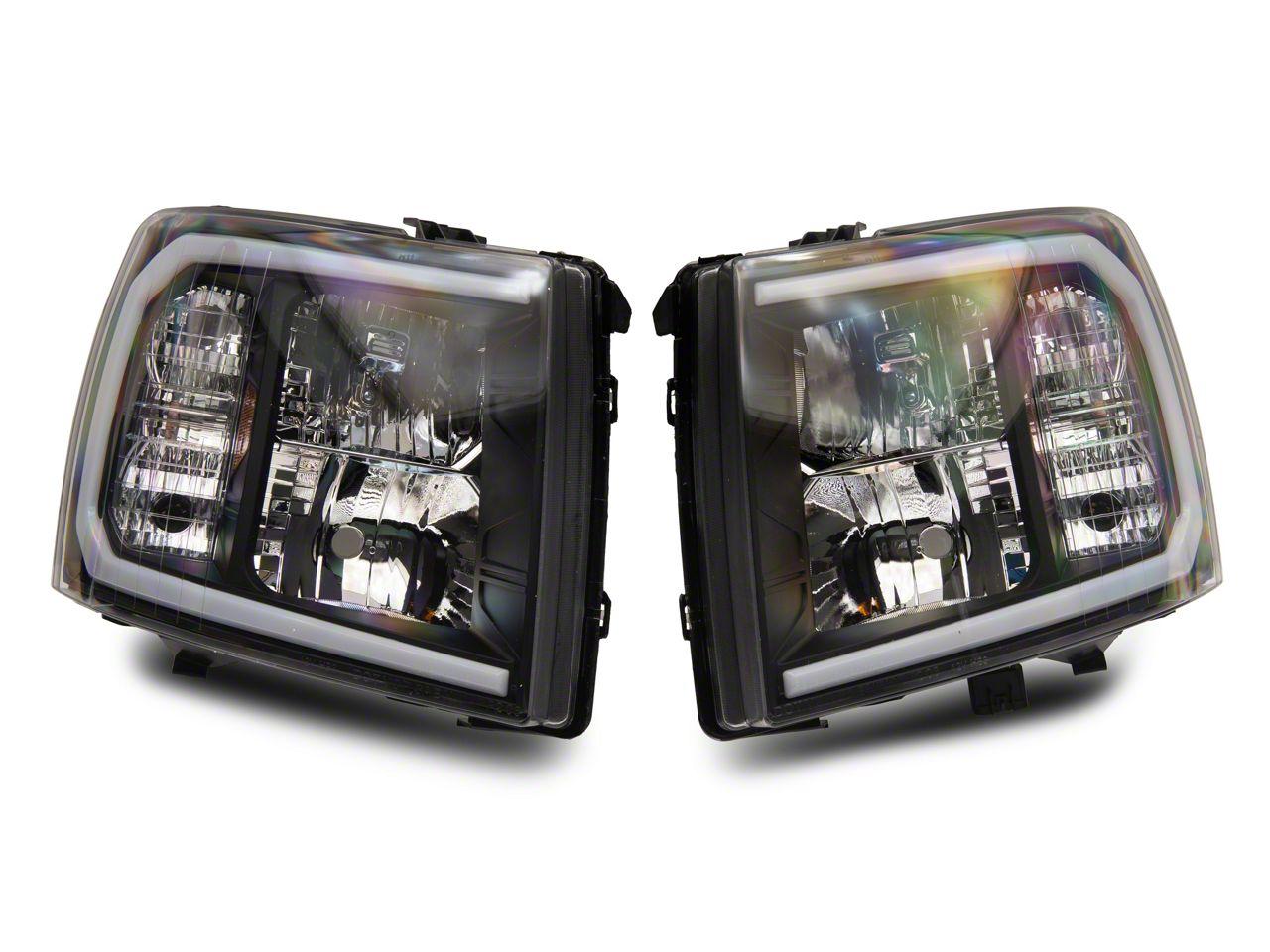Raxiom Axial Series Headlights With Led Bar; Black Housing; Clear Lens (2007-2013 Silverado 1500) - S138003