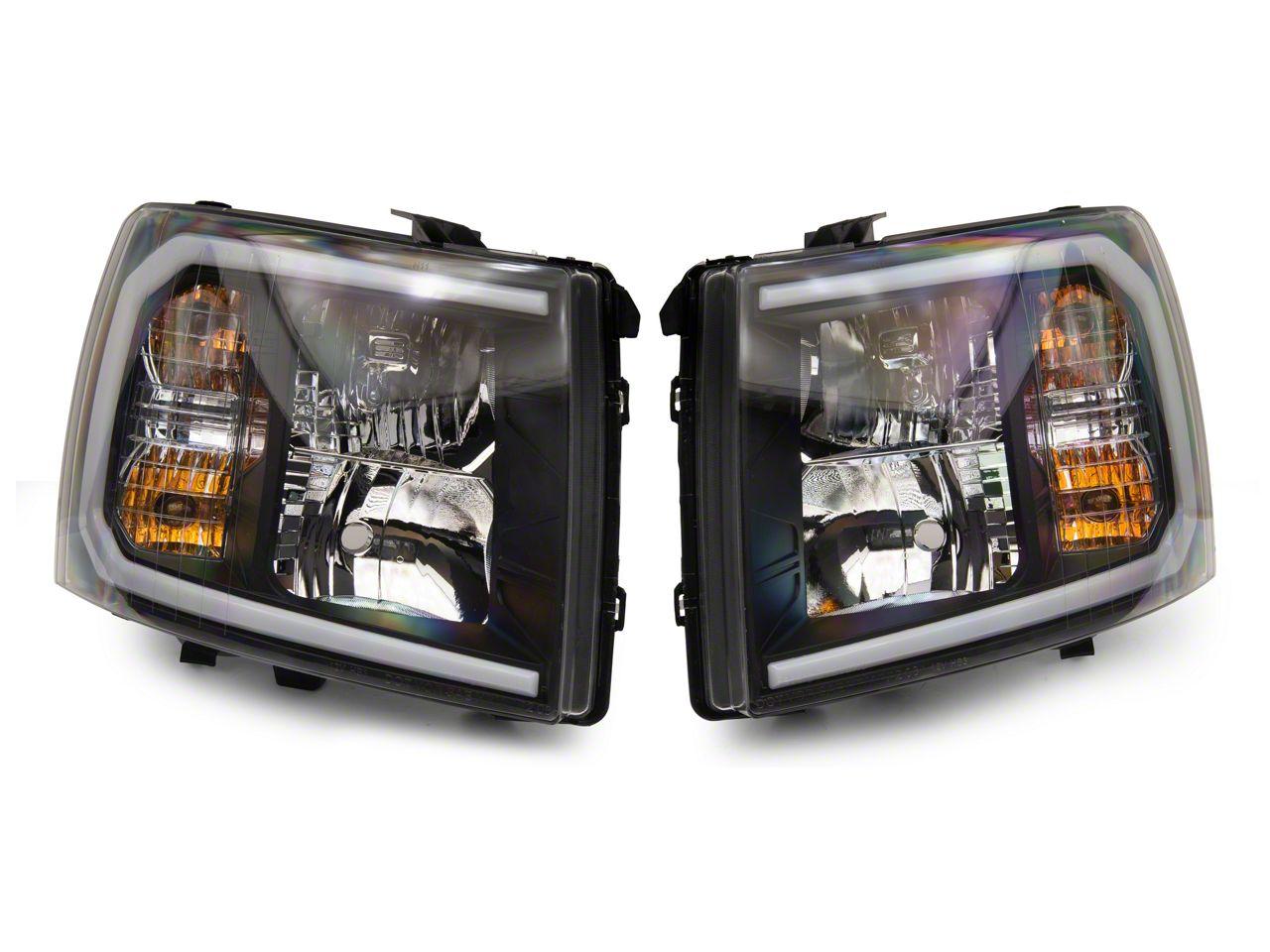 Raxiom Axial Series Headlights With Sequential Led Bar; Black Housing; Clear Lens (2007-2013 Silverado 1500) - S138004