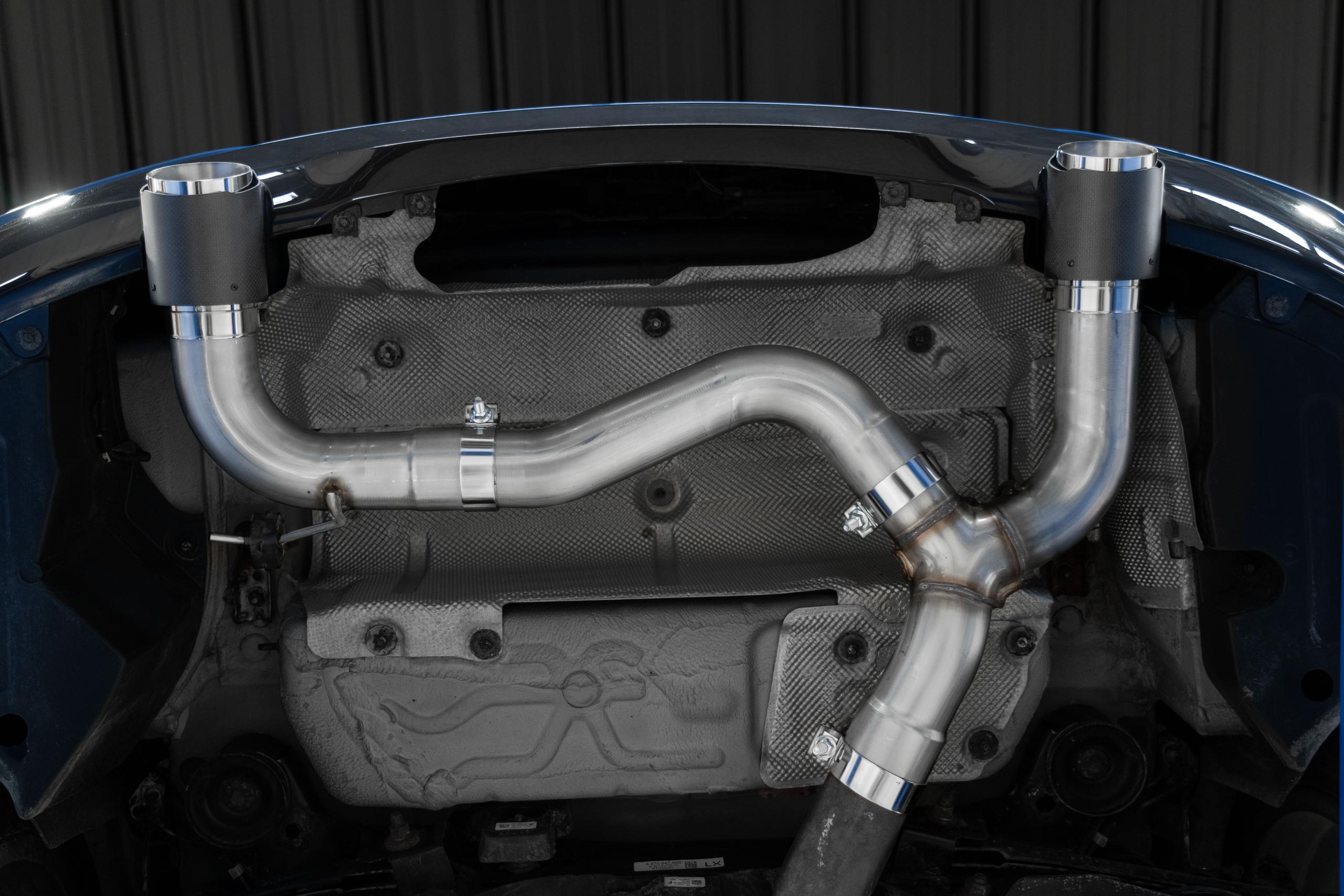 MBRP 3in. Axle-Back; Dual Rear Exit; T304 with CF Tips (2017-2021 M240i, M240i xDrive) - S45003CF