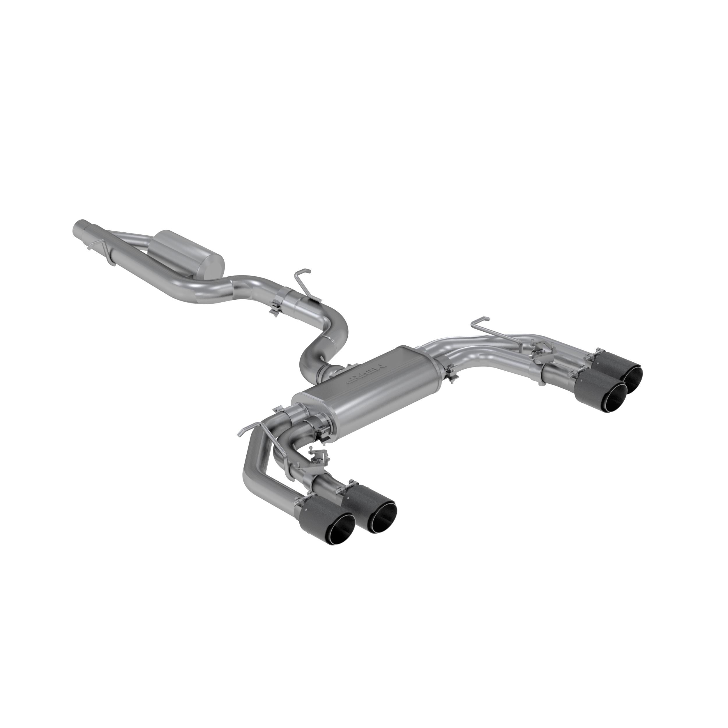 MBRP 3" Cat Back; Quad Split Rear Exit; T304 With Carbon Fiber Tips. (2015-2020 S3) - S46043CF