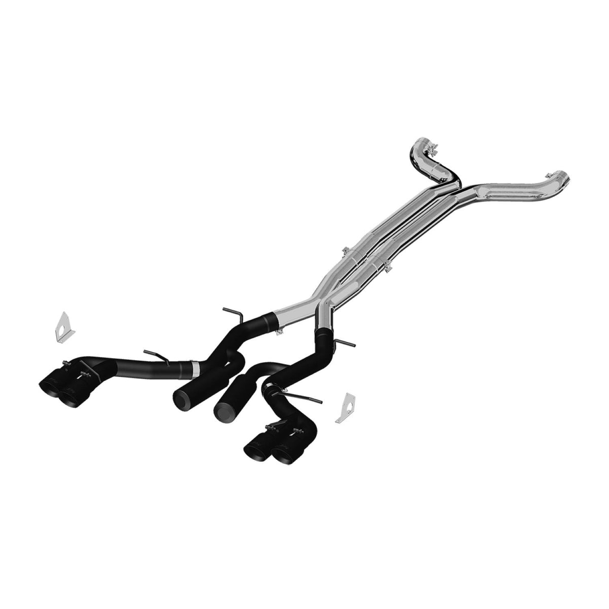 MBRP 3in. Dual Cat Back; Quad Tips; Black Coated; Race Version (2016-2020 Camaro) - S7033BLK
