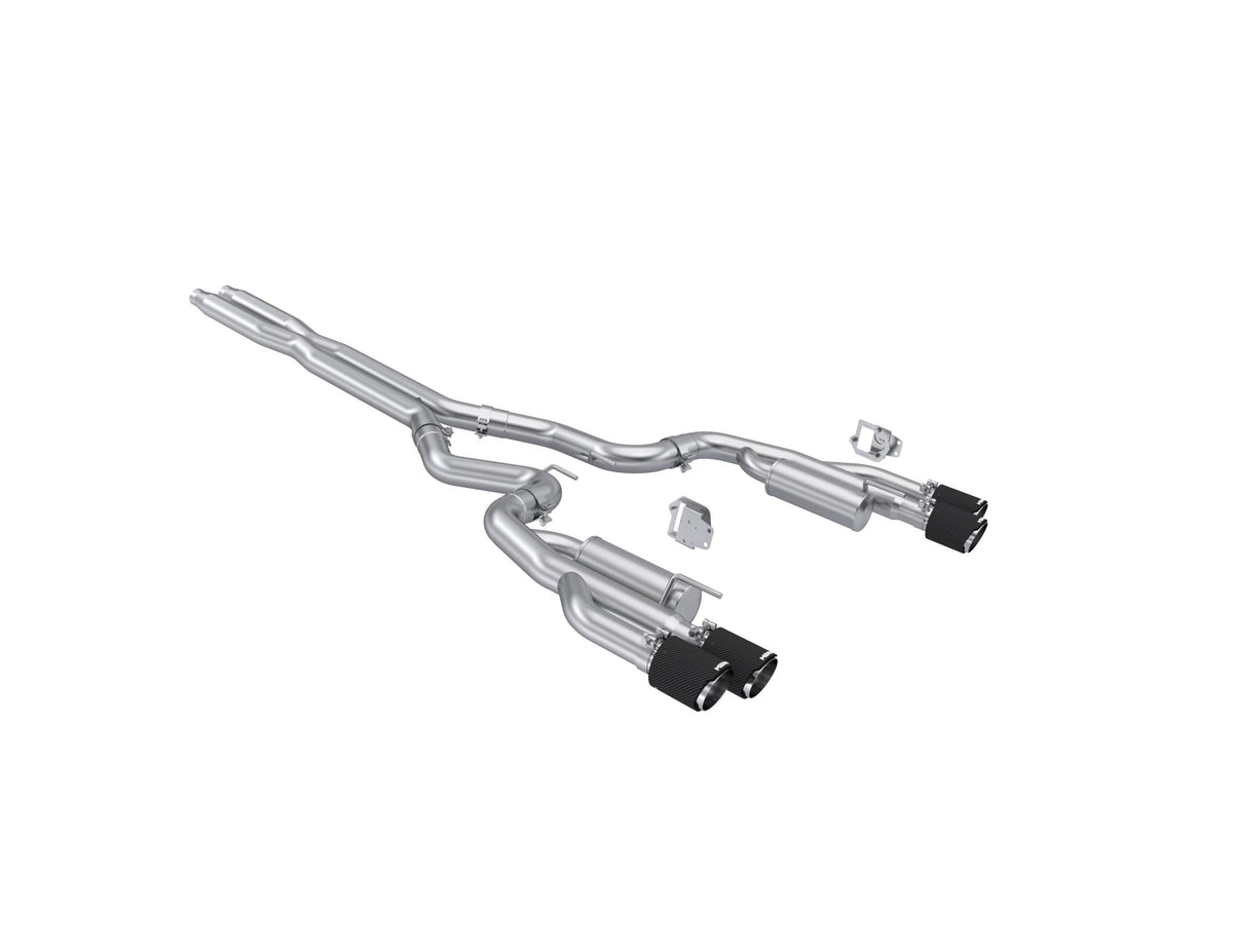 MBRP 3" Race Cat-Back Exhaust – Dual Rear Exit w/ Quad Carbon Fiber Tips (T304) (2024-2026 Mustang GT / GT Premium) – S72823CF